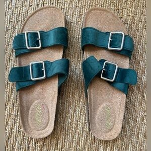 Green Double Strap Sandals with Buckles